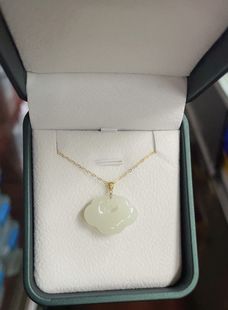 精品18k金镶嵌和田玉祥云如意吊坠锁骨链21×16.5mm925银链送证书
