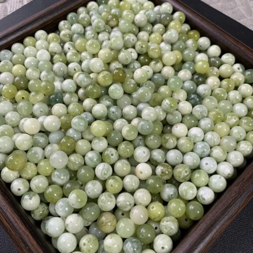 天然岫玉散珠青堤珠圆珠DIY约10mm