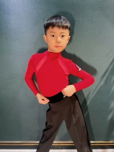 盛佳舞服SJSK男生拉丁舞大红长袖上衣表演服训练服丝绒腰正装裤