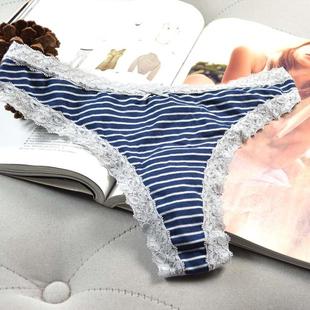 外贸清仓舒适棉质条纹纯色蕾丝边丁字裤