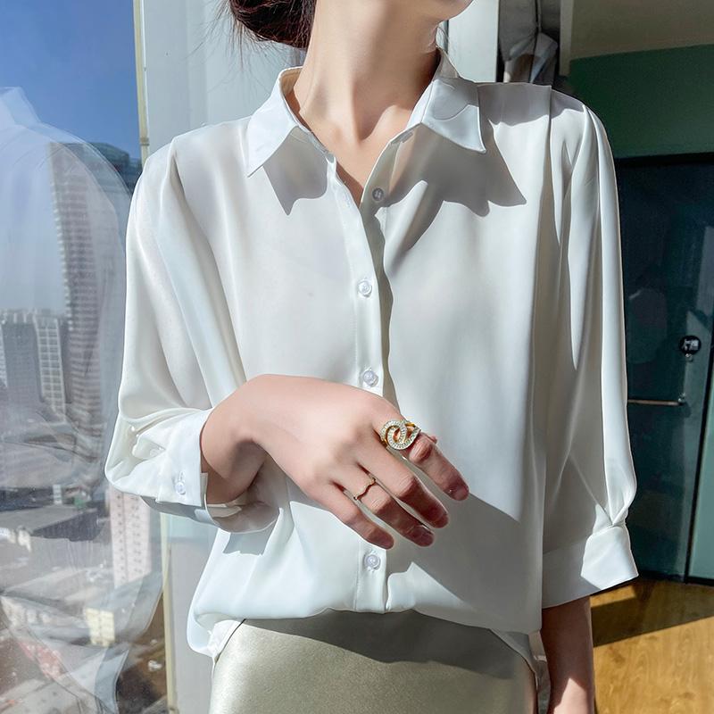 高级感醋酸缎面衬衫女时尚气质