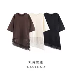 Kaslead New Women's Clothing European and American Style Fashion Simple Loose Splicing Lace T-Shirt 4813858