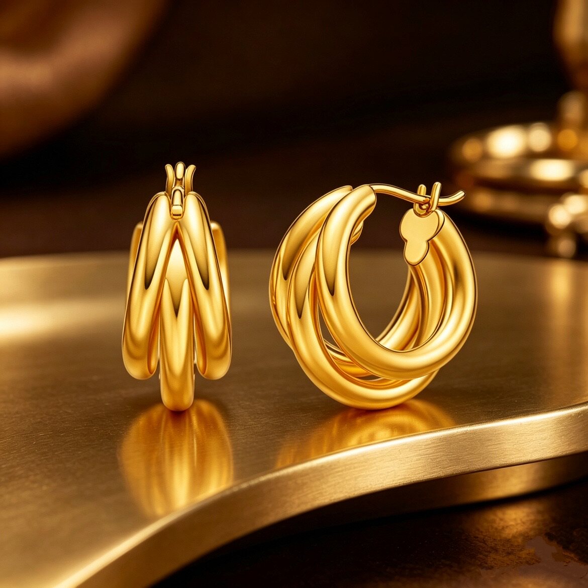 Meluxe美奈18k金猫爪耳环AU750耳钉女时尚素金超闪耳扣耳圈送礼