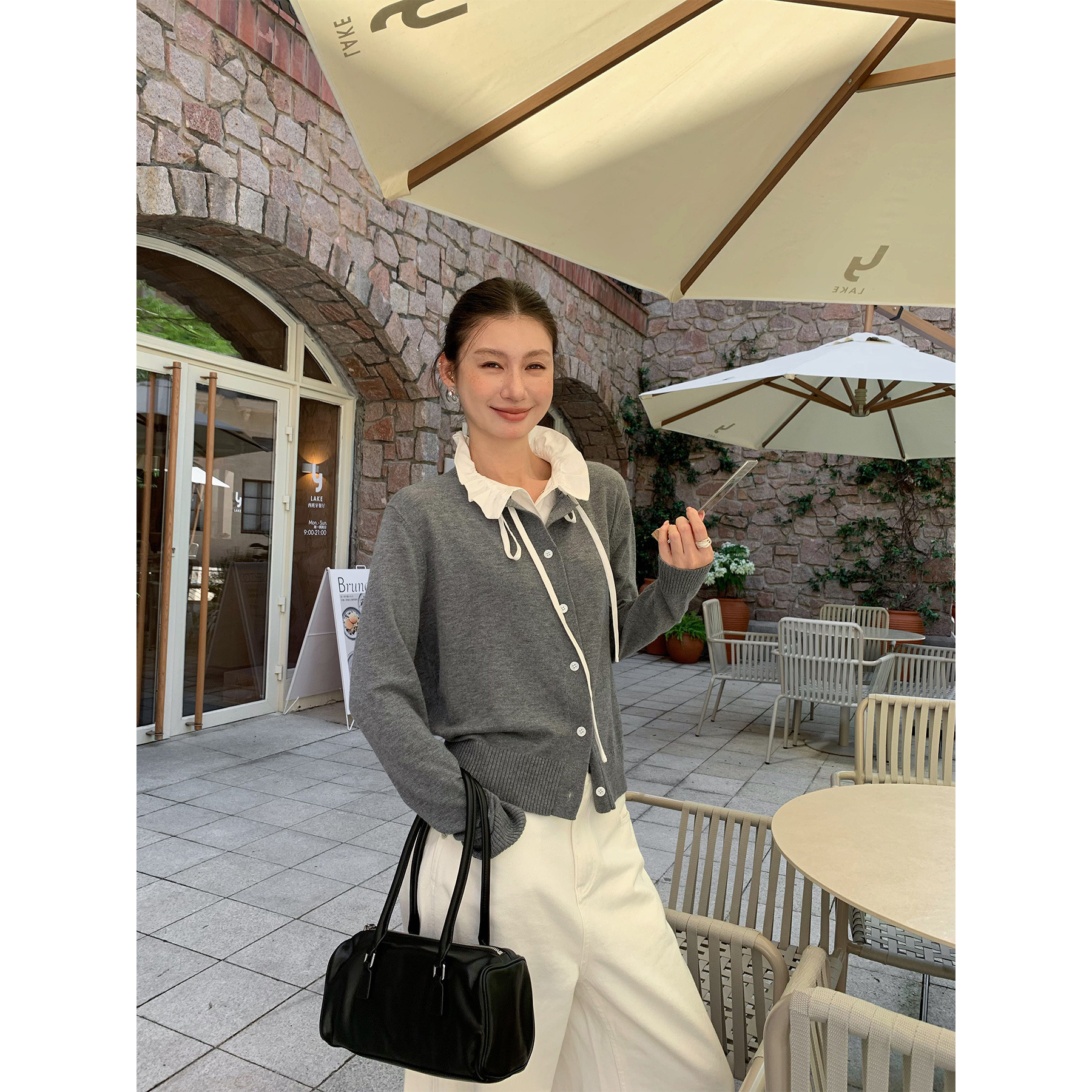 Xu集合 内赫原创2025木耳边撞色假两件女式费尔岛毛衣女秋冬上衣