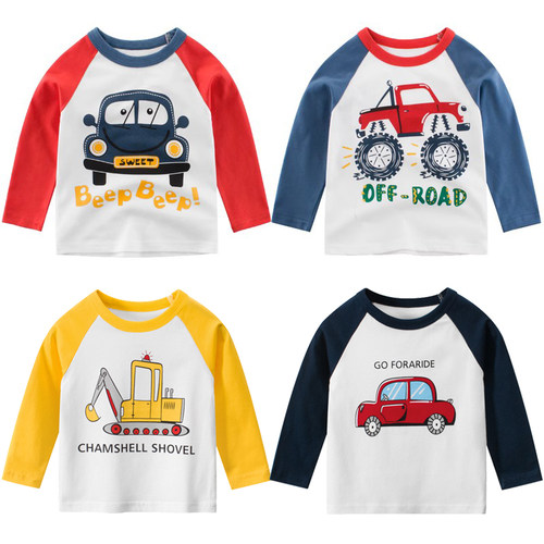 纯棉A类不起球小汽车男童长袖T恤