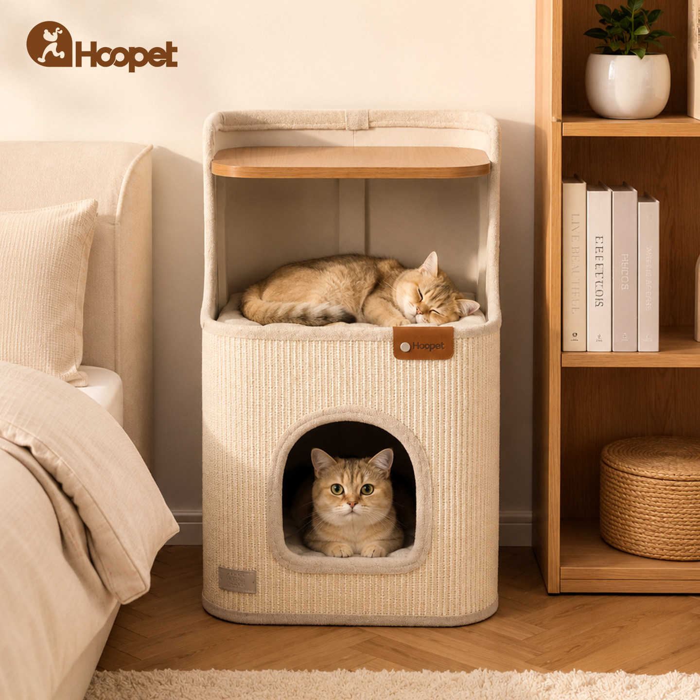 Hoopet猫抓板耐磨不掉屑床头柜猫窝一体双层剑麻桶猫抓柱四季通用