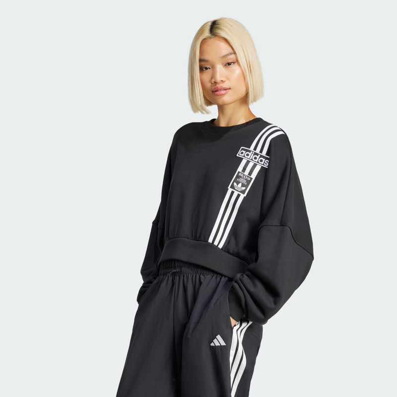 ADIDAS阿迪达斯三叶草女2025春款圆领宽松短款运动套头卫衣JD0189