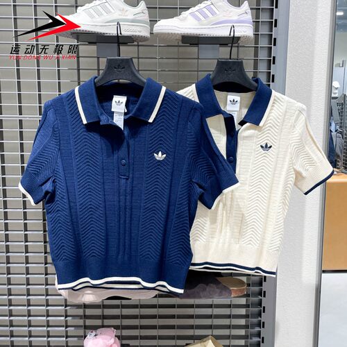 阿迪达斯三叶草女子2026秋新款针织运动短袖POLO衫 KT1862 KR7059