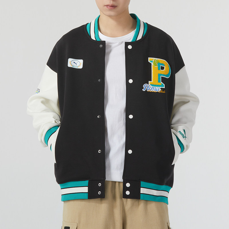 彪马男子外套2024春季新款运动休闲棒球服时尚图案夹克 625797-01