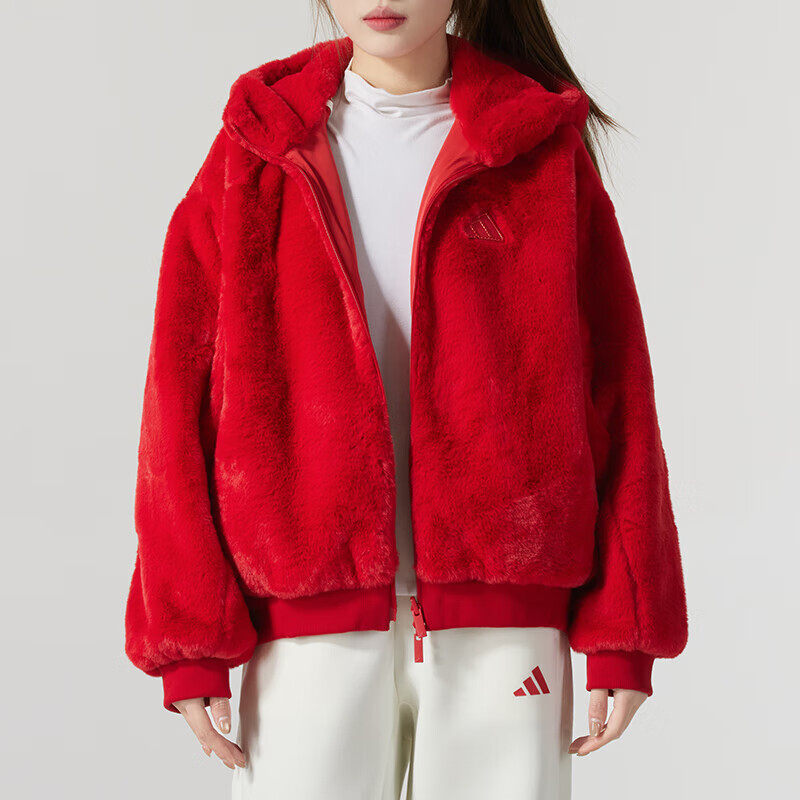 ADIDAS阿迪达斯女装2025新年款双面穿人造毛皮连帽夹克外套JM8833