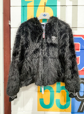 阿迪达斯三叶草女外套2024春新款人造皮草保暖舒适休闲夹克IX4226