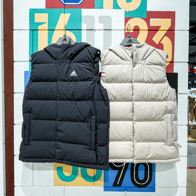 Adidas阿迪达斯男装2024新款保暖羽绒马甲连帽运动休闲外套HG6277