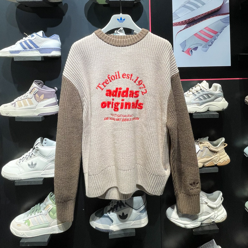 阿迪达斯三叶草针织保暖毛衣
