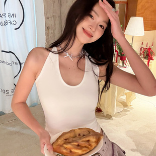 上衣 短款 春夏新款 深V领背心女优可思螺纹吊带设计感辣妹风无袖