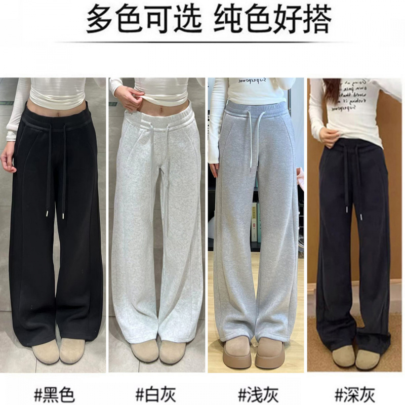 加绒美式运动裤女宽松直筒休闲lulu同款卫裤2025新秋冬季阔腿裤子