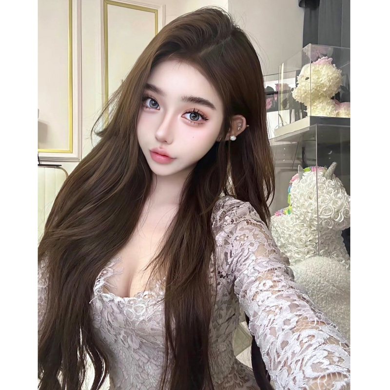辣妹性感纯欲短款春秋蕾丝衫低胸多巴胺打底法式睫毛蕾丝上衣女
