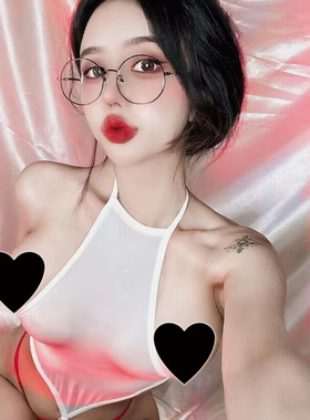 丁达尔效应性感纯欲诱惑白色挂脖连体衣家居套装透视辣妹连体背心