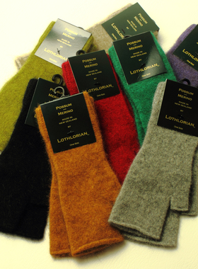 新西兰possum袋貂绒 美丽诺羊毛 针织无露指半截手套 加长厚纯色