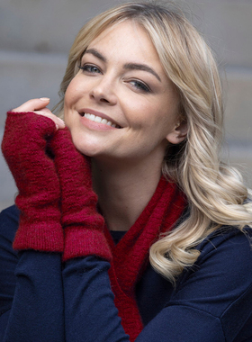 新西兰  possum袋貂绒毛线 美利奴羊毛格子 女针织半截无露指手套