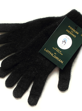 新西兰Lothlorian 袋貂绒possum羊毛  玩手机针织触屏手套 黑色