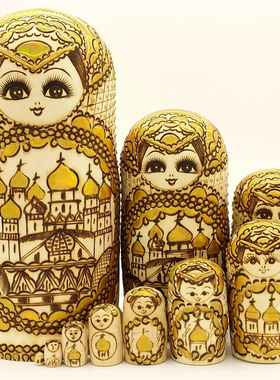 俄罗斯风格套娃 正品10层 纯手工烙刻 烫金生日礼物玩具摆件00012