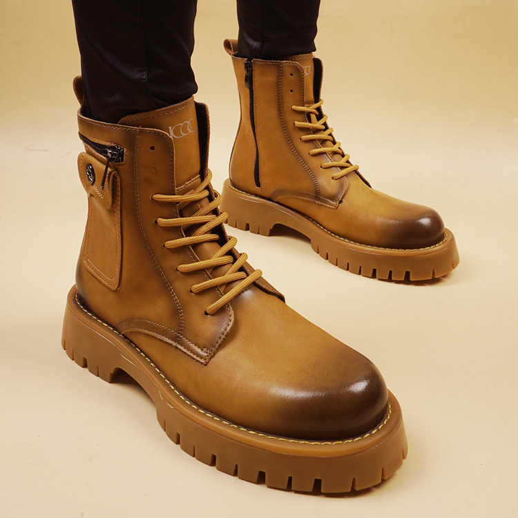 春秋季新款中帮帅气男士英伦短靴