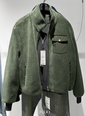 柜549！秋冬新款男装立领宽松休闲抓绒夹克仿皮草厚外套 8281/900