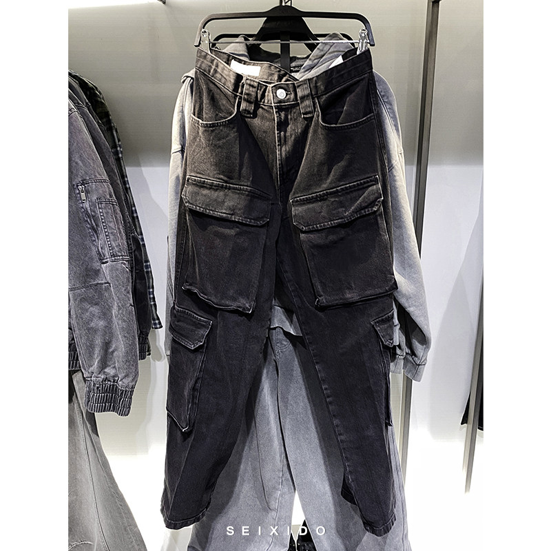 柜529！秋冬新款男装宽松多口袋工装重水洗休闲牛仔裤1538205长裤,男装,牛仔裤,淘宝优惠券,粉丝福利购,淘宝优惠卷