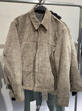 柜699！秋季款男装质感宽松夹克8281451 710翻领提花外套8281/451