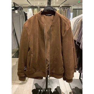 8574333 欧美简约秋季 仿麂皮绒棒球领休闲夹克外套男 男装 732 新款