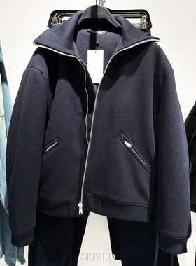 柜799！冬季新款男装针织高领仿毛呢棉服夹克宽松厚外套潮6318307