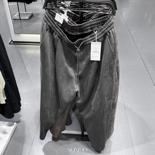 秋季 3046385 新款 绒面皮质感宽松阔腿系带捏褶长裤 802 男装 柜329