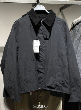 柜799！欧美新款男装拼接撞色翻领短款夹克插肩袖简约外套8281102