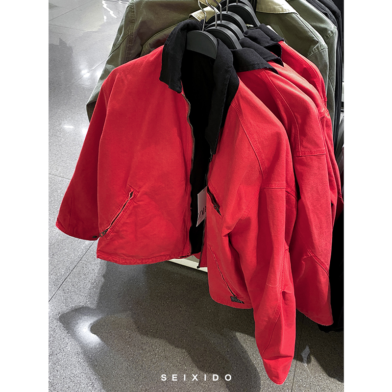 西班牙单！翻领宽松重水洗夹克