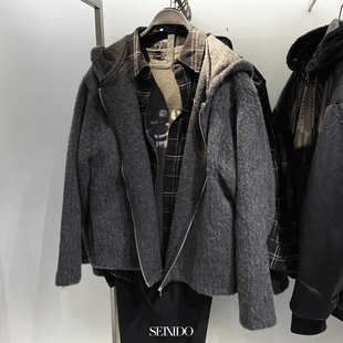 欧美羊毛混纺仿皮草连帽夹克外套3411700 男装 802 秋冬新款 柜429