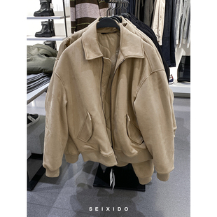 302 宽松仿麂皮绒翻领夹克6318302棉服厚外套6318 柜529 秋冬男装