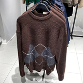 5755332 柜329 700拉绒毛衣潮 男装 宽松菱形纹提花针织衫 冬季 新品