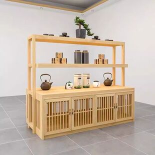 实木茶叶柜新中式中岛柜茶盘茶具双面展示柜瓷器紫砂壶边柜陈列架