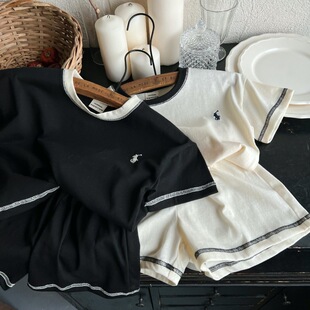 男女童宝宝刺绣T恤 儿童夏季 短袖 休闲套装 时髦洋气两件套 短裤