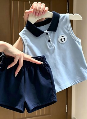 儿童夏季卡通Polo背心+短裤套装