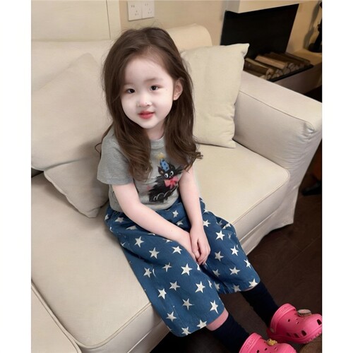 女童夏季卡通短袖五角星裤子套装