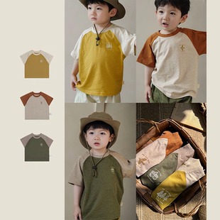 森系童装~男女童夏季新款短袖儿童宝宝夏装洋气插肩袖圆领T上衣