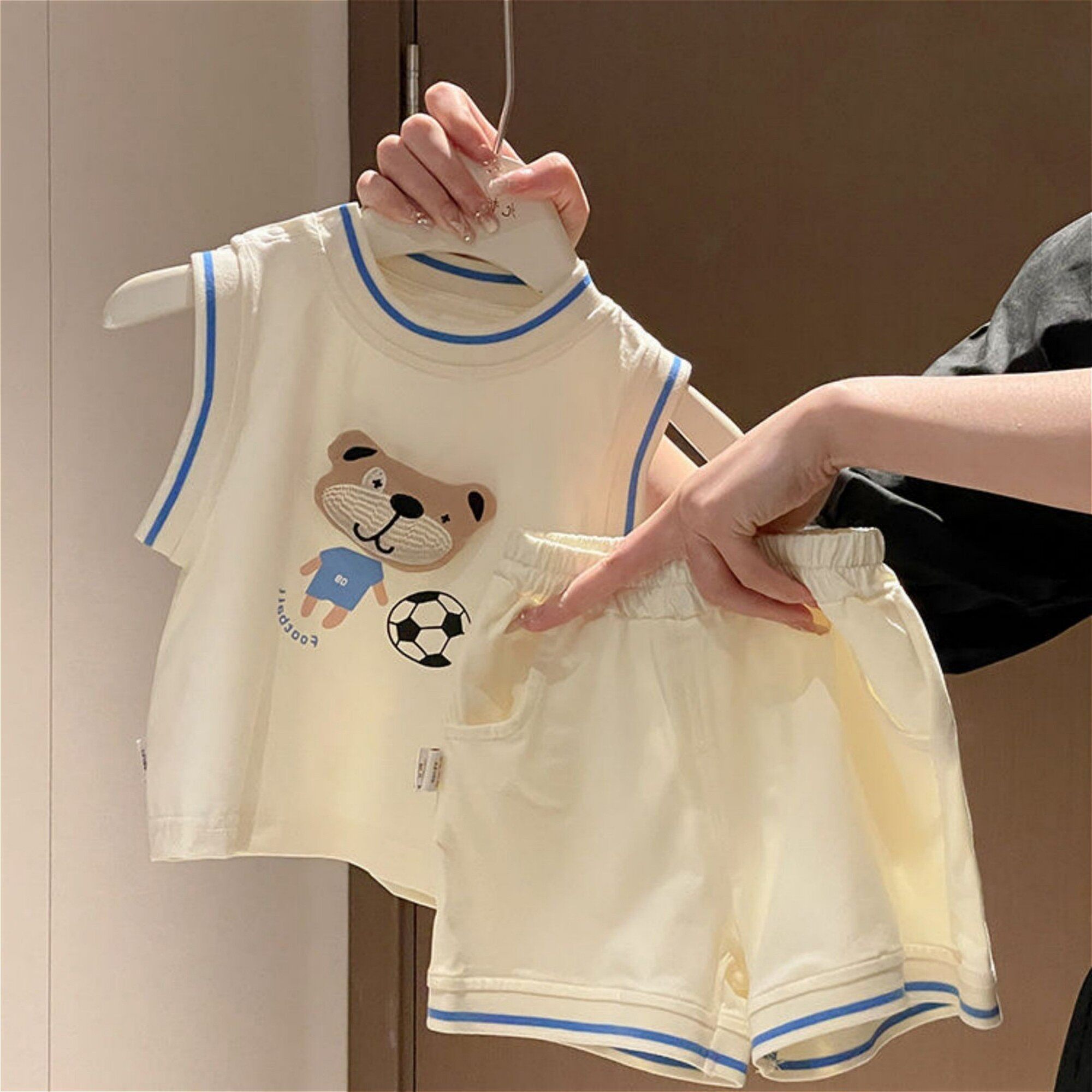 男女童夏季新款韩系洋气卡通背心短裤套装儿童泳上衣图案两件套