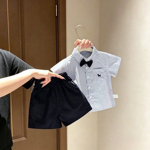 儿童夏季学院风短袖衬衣短裤套装