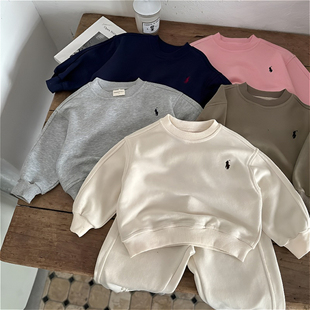 衛(wèi)衣套裝 男女童寶寶純色韓版 新品 刺繡秋裝 兩件套 兒童長袖 春季