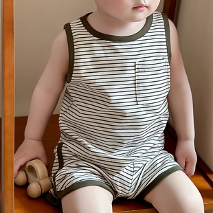 男女童无袖 儿童夏季 清爽条纹背心短裤 套装 两件套 上衣亲子家庭夏装