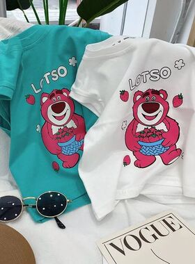 男女童背心款2025夏季新款休闲外穿草莓熊无袖t恤儿童中小童T4