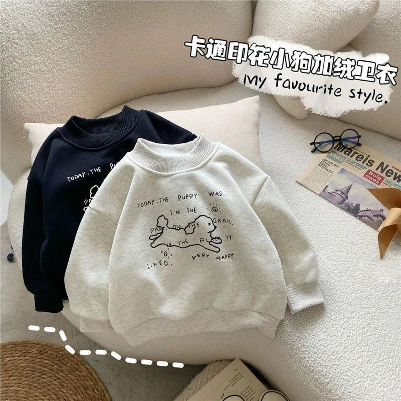 儿童冬季新款洋气卡通加绒卫衣中小童上衣宝宝可爱半高领百搭外套