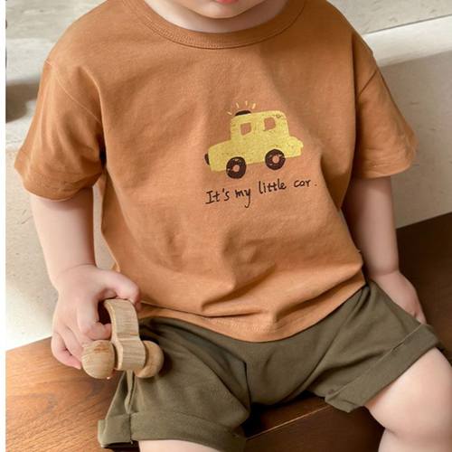 儿童夏季新款卡通短袖男女童宝宝夏装半袖小汽车可爱上衣T童装L