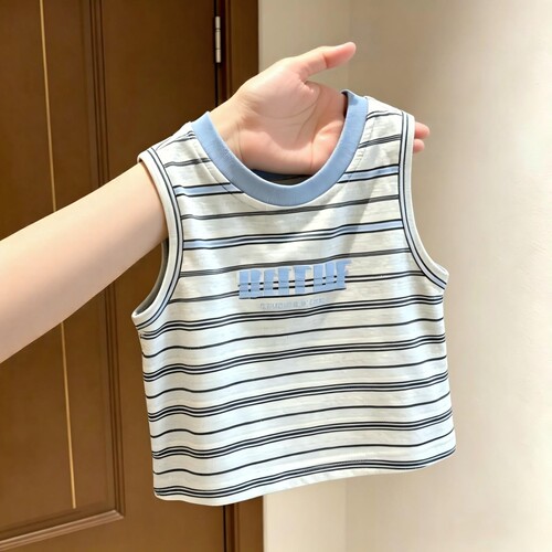 男女童夏季洋气无袖撞色条纹背心